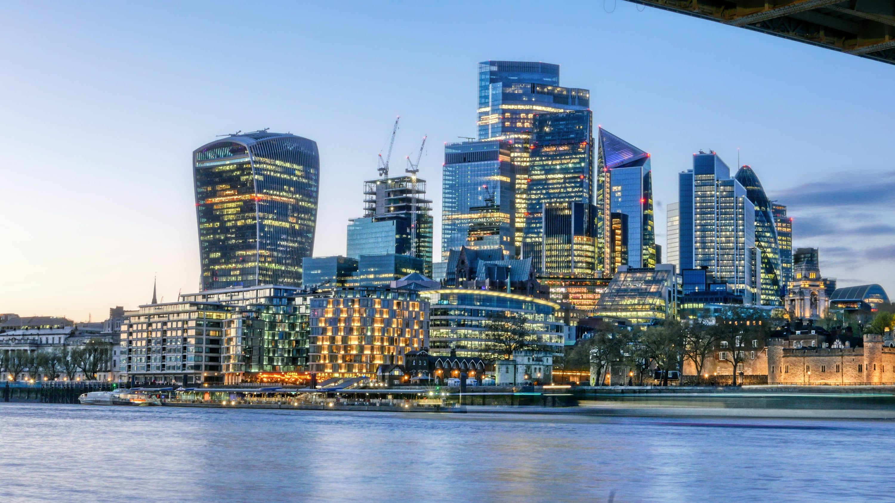 The City of London skyline beside the Thames