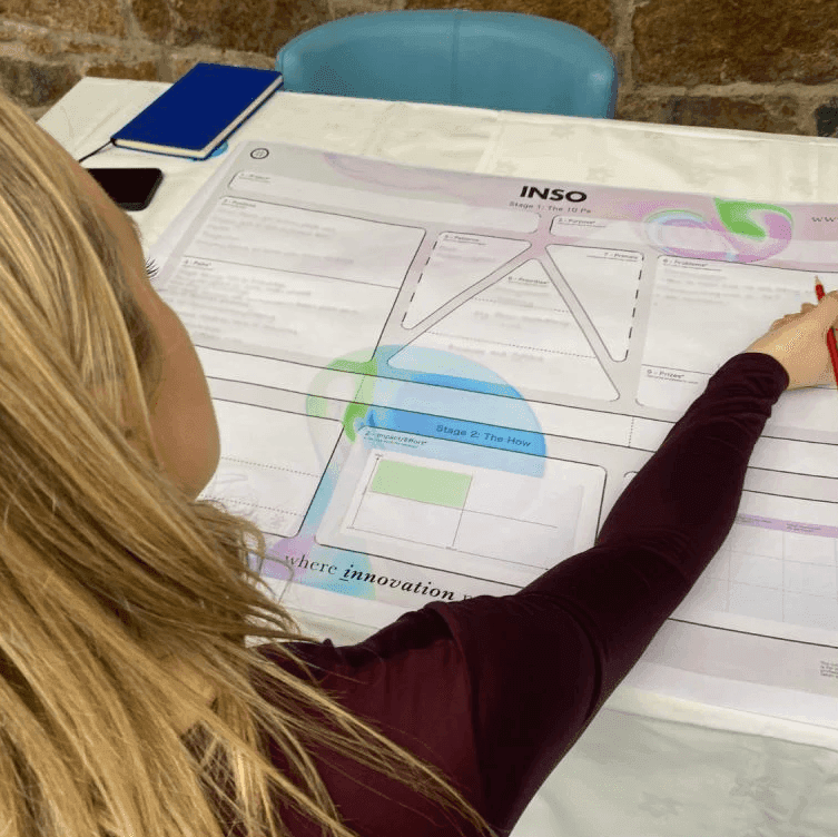 A participant working through an INSO worksheet at the Peregrine Wealth workshop